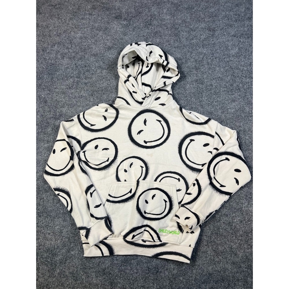 H&M x SmileyWorld Kids Unisex 8/10 Hoodie White All Over Smiley Print Streetwear
